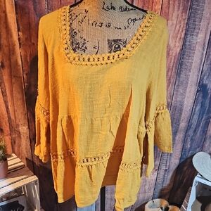 Oddy Yellow Boho Chic Women's Top Size Large